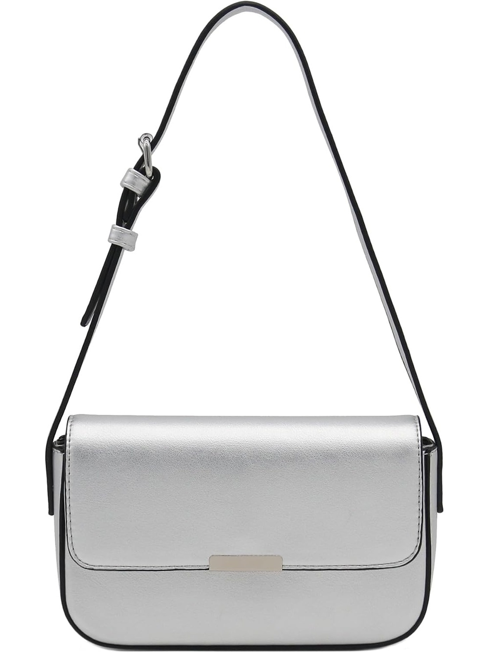 〽️ Women's Silver Mini Rectangular Flap Purse Underarm Shoulder Bag